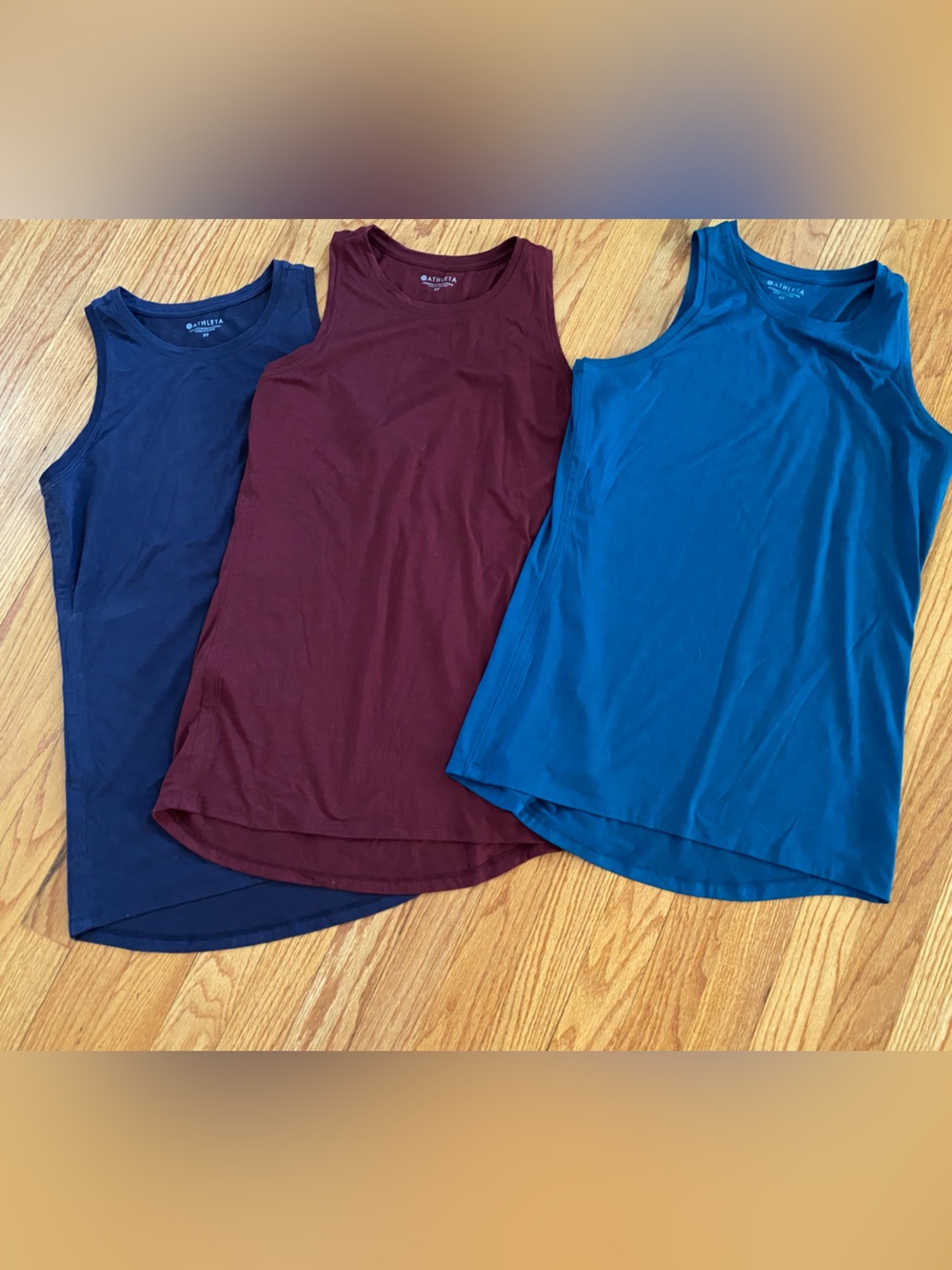 EUC Lot of 3 Athleta Vital Essence High Neck Tank Teal, Maroon, Navy Small Tall